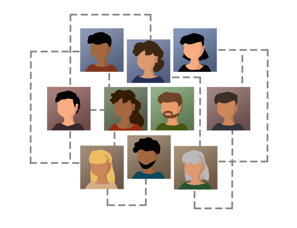 An illustration of a team organizational chart within free hr software displaying graphics of employees in different positions.